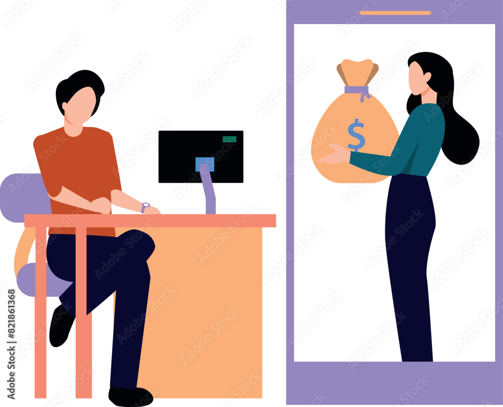 The boy is sending money online.