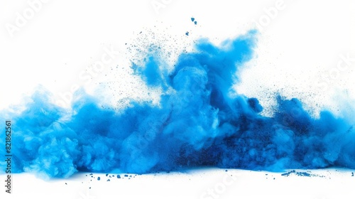 Dry Soil explosion with dirt and cloud smoke. Isolated on white background.Blue Dirty ground abstract spread with flying particles © Ksenia