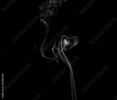 Collection of animated white smoke on black background. Smoke clouds. Isolated abstract lines.