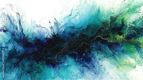 Abstract watercolor painting texture Blue emerald background