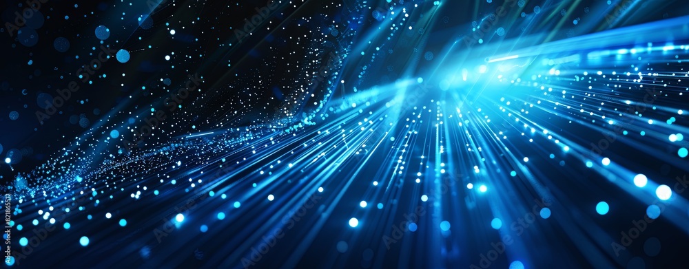 Fototapeta premium Abstract background with blue glowing lights and stripes on a black background