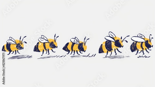 Illustration of a honey bee sequence landing on a surface, isolated on a transparent background. photo