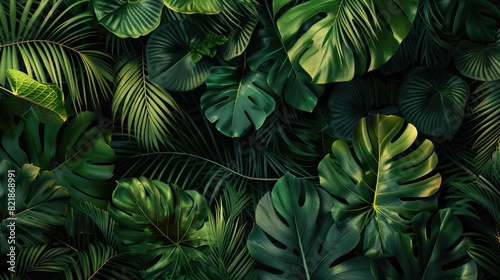 Wallpaper Mural A cluster of tropical leaves with varying textures and shades of green, featuring an open area for text placement Torontodigital.ca