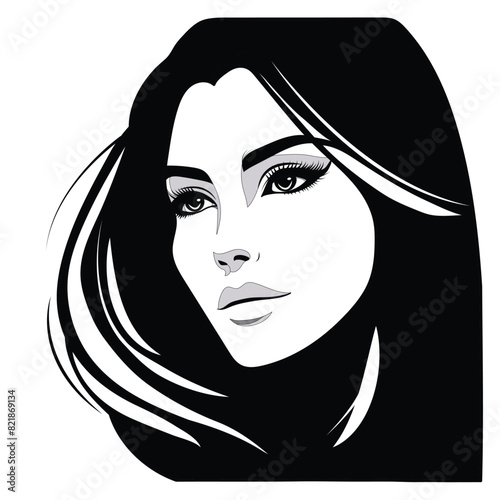 Vector illustration of a beautiful woman's face on white separate background