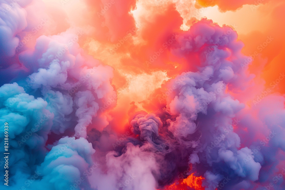 Naklejka premium Surreal Colored Smoke Clouds Ascending in a Vibrant Sky