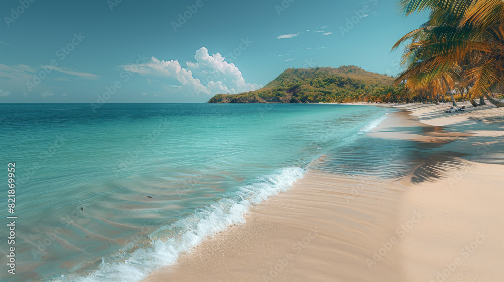 beach with palm trees. tropical beach panorama, seascape with a wide horizon, showcasing the beautiful expanse of the sky meeting the sea beach with palm trees. tropical beach panorama, seascape with a wide horizon, showcasing the beautiful expanse of the sky meeting the sea