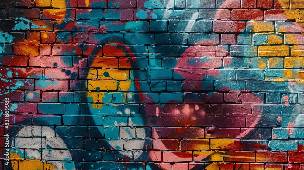 Street art comes to life with this spray paint masterpiece on a brick wall. The rich hues and imaginative motifs reflect thecreativity and the dynamic spirit of urban culture.