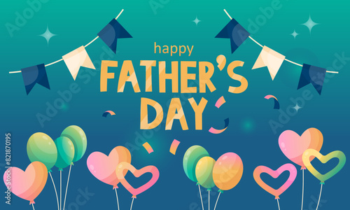 Happy Father's Day set of elements for congratulating dady. Greeting card, poster or banner with balloons