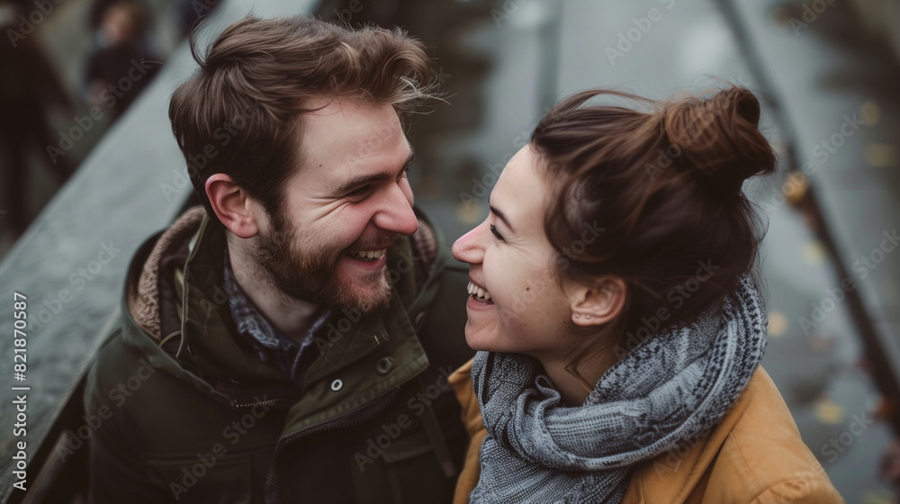 Fototapeta premium Couple smiling on platform
