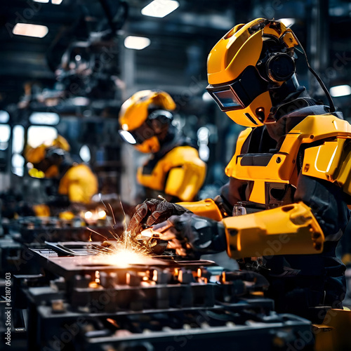 Manager overseeing robotic welding in digital manufacturing. Automation control for efficient operations. #Industry4.0 #Robotics #DigitalManufacturing