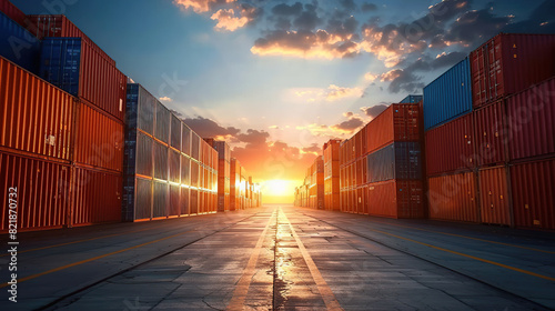 Wallpaper Mural Stacks of cargo freight containers at a port. Shipping crates at an industrial depot or logistics warehouse, ready for export or import Torontodigital.ca