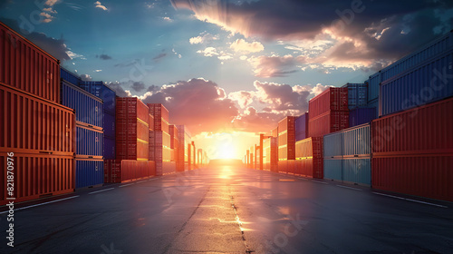 Wallpaper Mural Stacks of cargo freight containers at a port. Shipping crates at an industrial depot or logistics warehouse, ready for export or import Torontodigital.ca