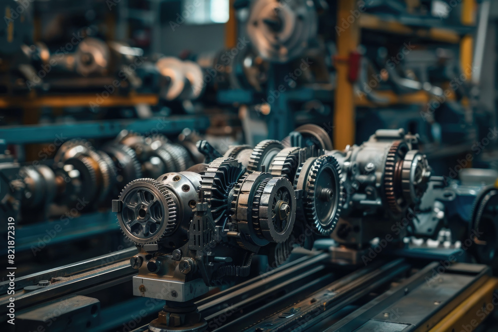 Fototapeta premium An industrial machine room filled with various machinery and equipment in operation