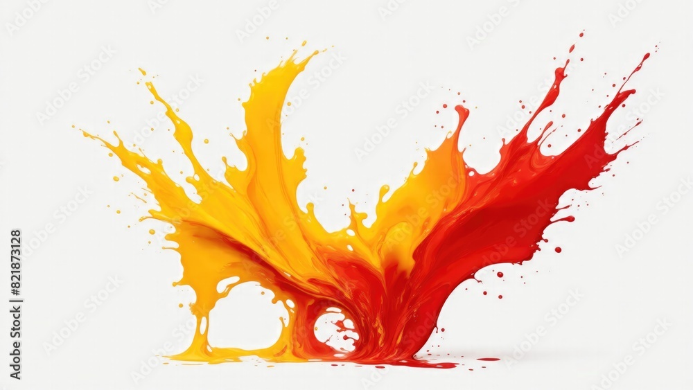 Red Yellow Color Splash Liquid Red and yellow splash Color abstract design on White background ...