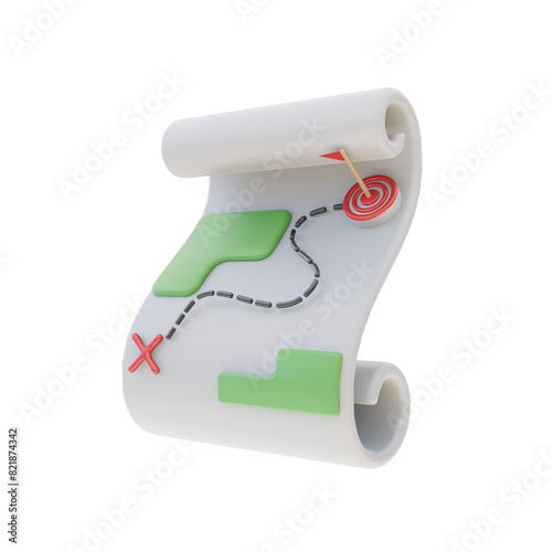 3d illustration of treasure map for business strategy icon and symbol.3d render.