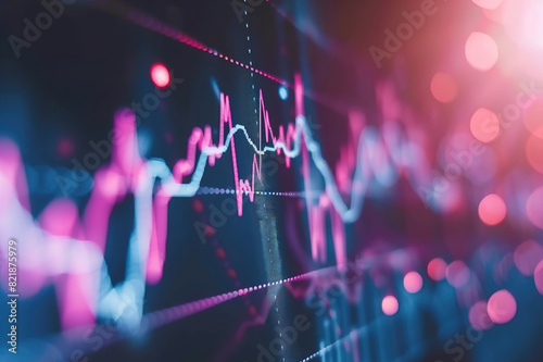 Graph, chart and hologram of stock market, financial management and investment profit tracking.