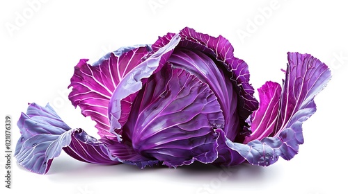 Ripe purple cabbage leaf isolated on a pristine white backdrop, perfect for adding crunch and color to salads and slaws.