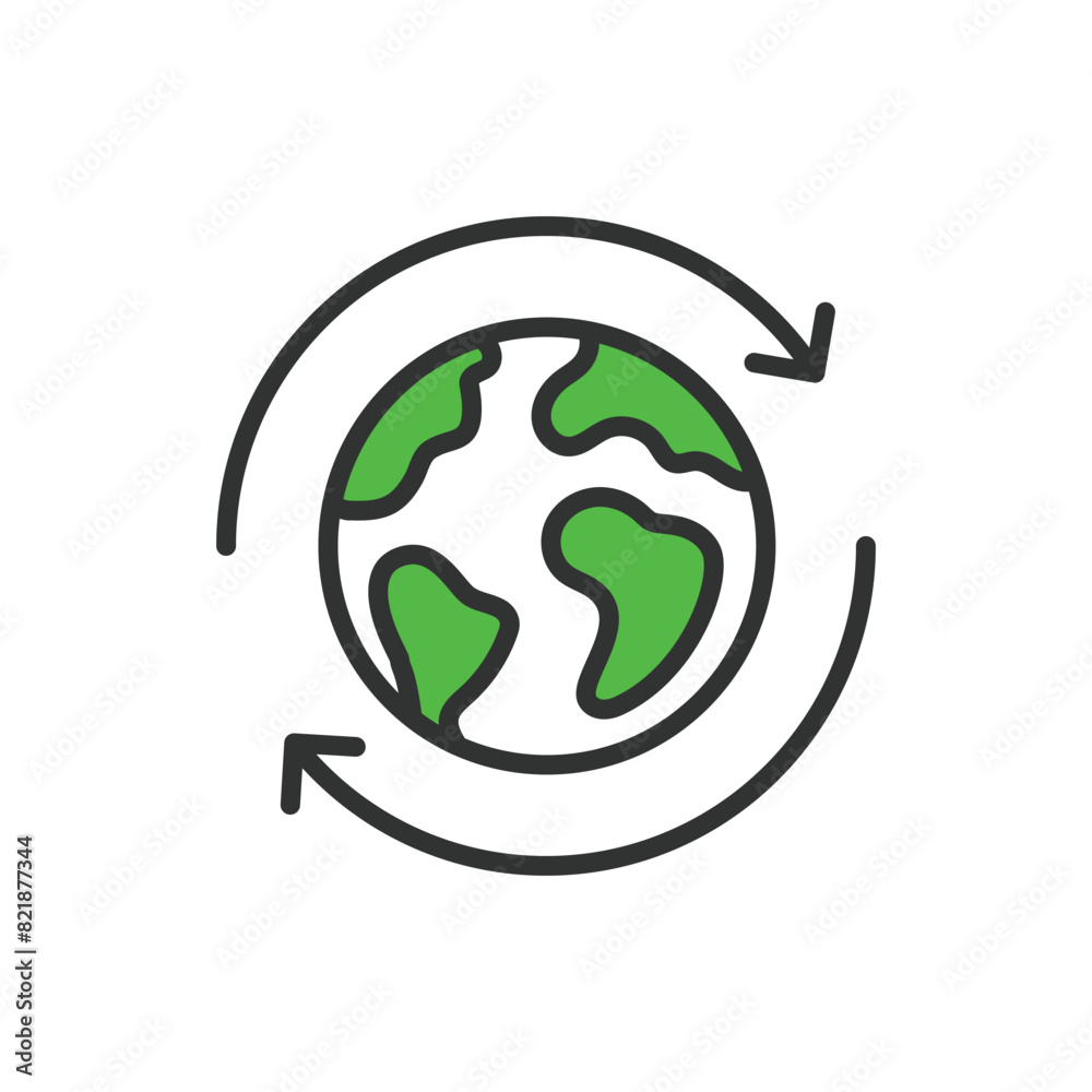 Renew earth, in line design, green. Renew, earth, green, recycle, sustainability, environment, nature on white background vector. Renew earth editable stroke icon. Renew earth, in line design, green. Renew, earth, green, recycle, sustainability, environment, nature on white background vector. Renew earth editable stroke icon.