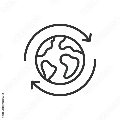 Renew earth, in line design. Renew, earth, green, recycle, sustainability, environment, nature on white background vector. Renew earth editable stroke icon.