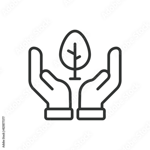 Save trees, in line design. Save, trees, forest, environment, conservation, nature, green on white background vector. Save trees editable stroke icon.