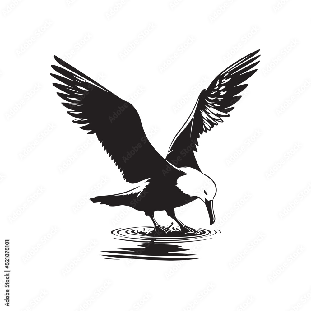 Fototapeta premium Albatross Silhouette: Black Vector Art Capturing the Majestic Grace and Elegance of These Iconic Seabirds - Minimalist Albatross Vector - Albatross Illustration - Seabird Silhouette.
