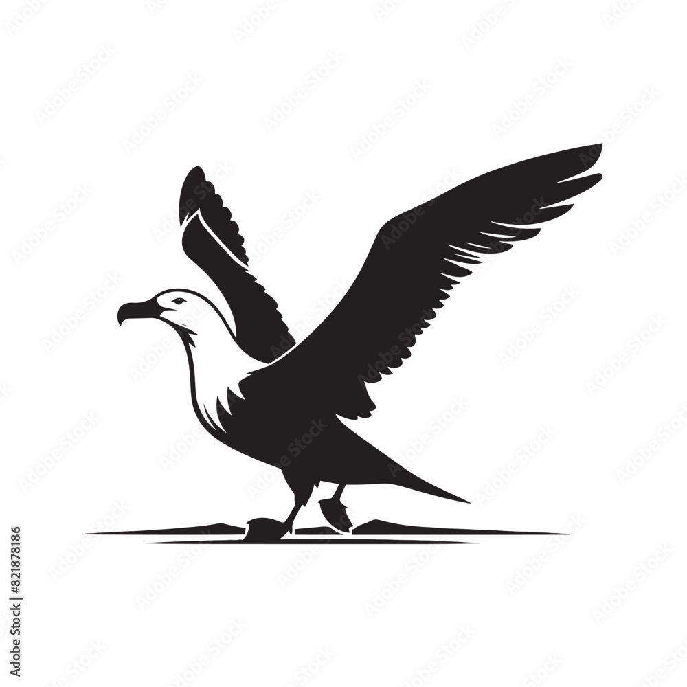 Fototapeta premium Albatross Silhouette: Black Vector Art Capturing the Majestic Grace and Elegance of These Iconic Seabirds - Minimalist Albatross Vector - Albatross Illustration - Seabird Silhouette.