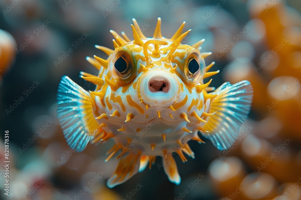 Pufferfish inflating its body as a defense mechanism, representing marine oddities. Pufferfish inflating its body as a defense mechanism, representing marine oddities.