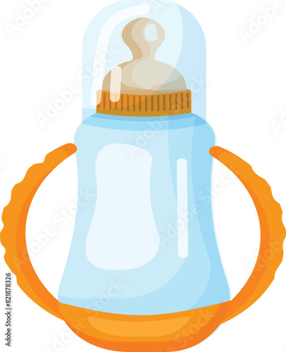 Colorful illustration of a baby bottle with easytogrip handles