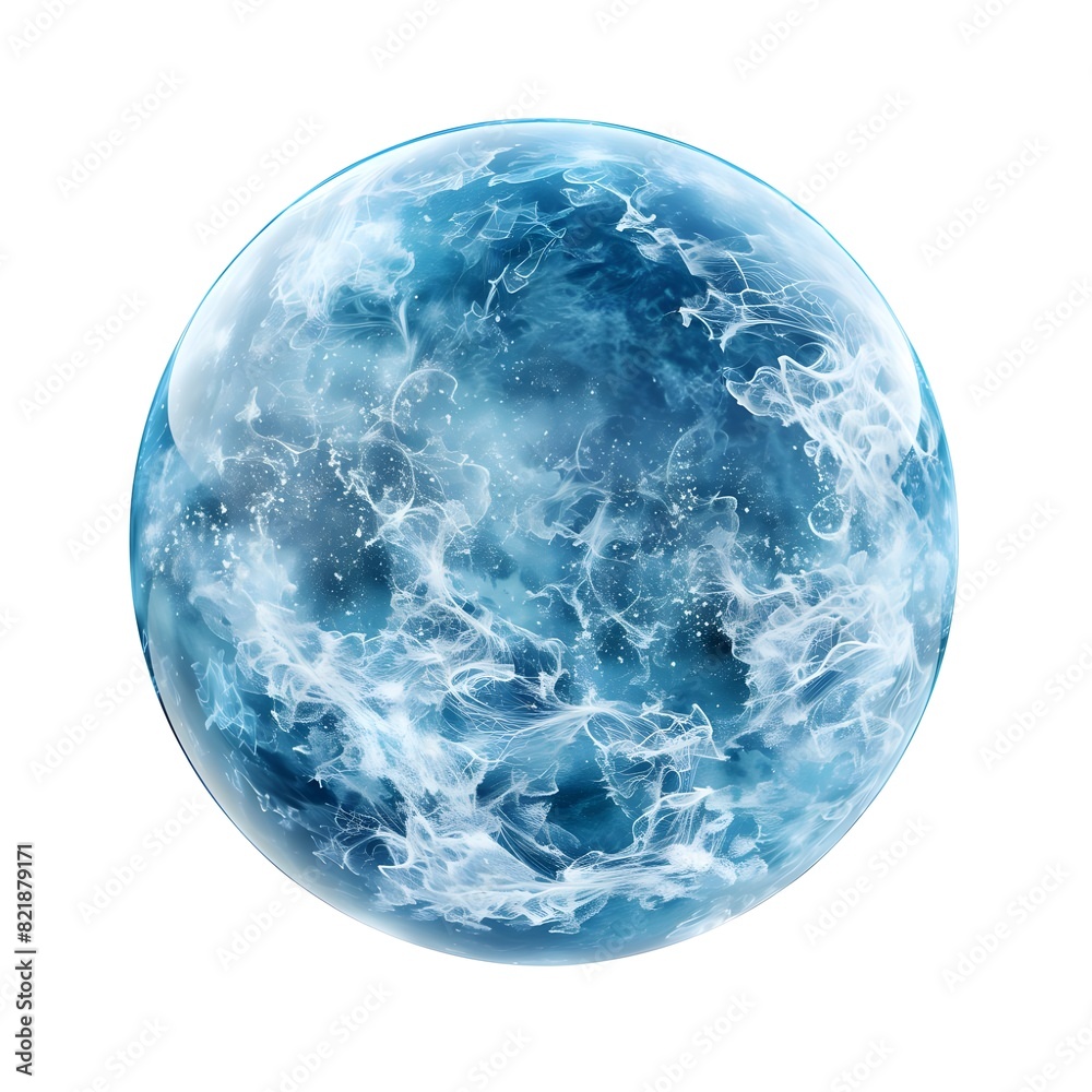 A light blue circular sphere composed of gases on white background A light blue circular sphere composed of gases on white background