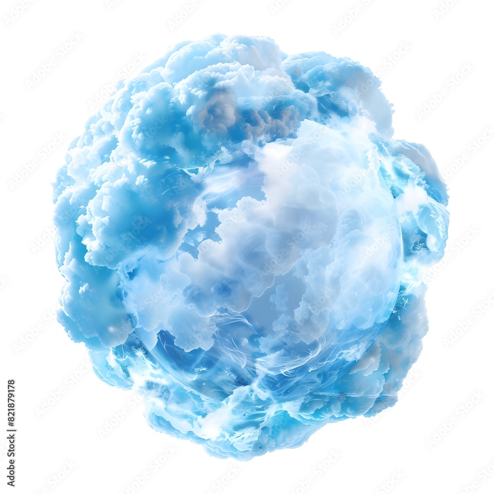 A light blue circular sphere composed of gases on white background A light blue circular sphere composed of gases on white background