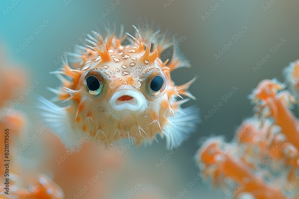 Pufferfish inflating its body as a defense mechanism, representing marine oddities. Pufferfish inflating its body as a defense mechanism, representing marine oddities.