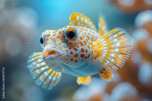 Pufferfish inflating its body as a defense mechanism, representing marine oddities. 
