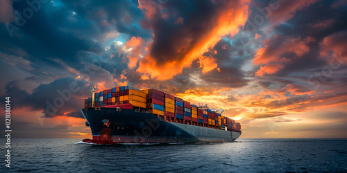 Global business logistics of importexport cargo Cargo ship with sea containers on board in the port Transportation of goods across the ocean Ship with containers in the ocean 
