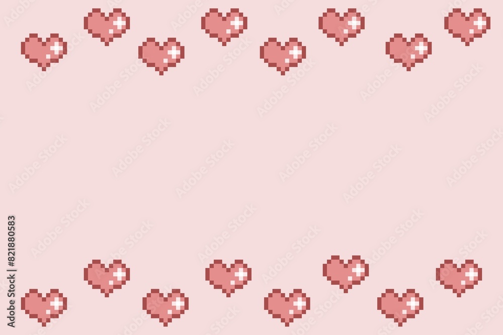 Pixel art cute pink heart or love design with copy space and soft pink background. can be used for valentine card, romantic theme background, wallpaper or card template.