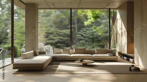 A contemporary living room with a minimalist design