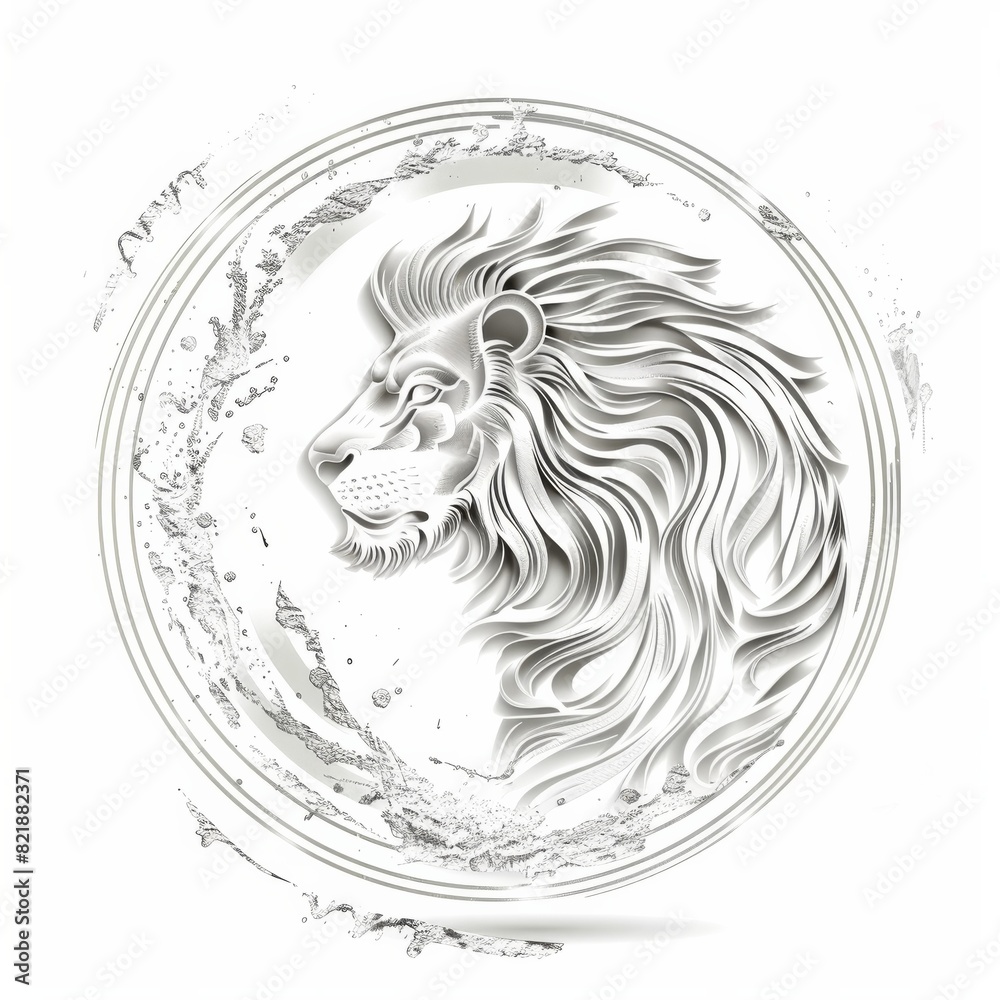 Obraz premium Majestic White Lion Zodiac Illustration in a Swirling Water Splash Design