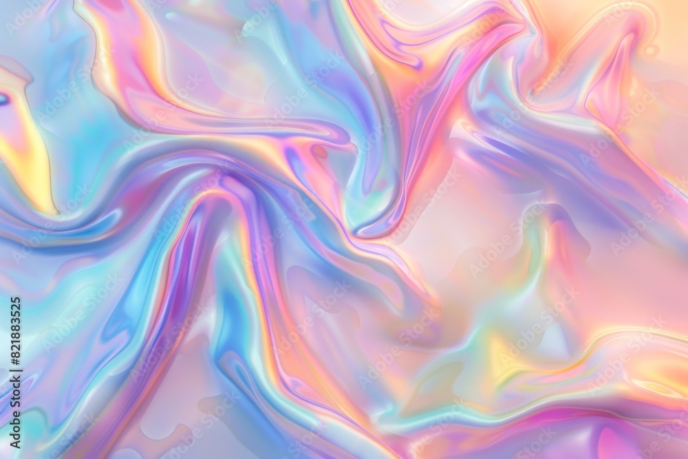 Iridescent holographic rainbow pastel colors digital art phone wallpaper with iridescence and opalescence in the style of rainbow fluid design.