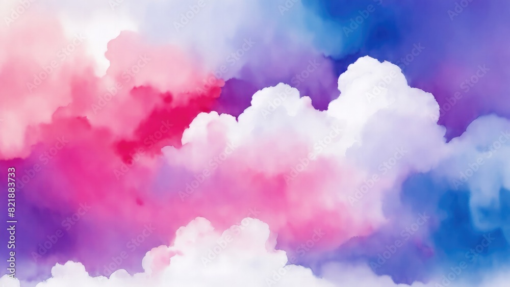 Fototapeta premium Red blue and purple watercolor background abstract puffy clouds in bright colors