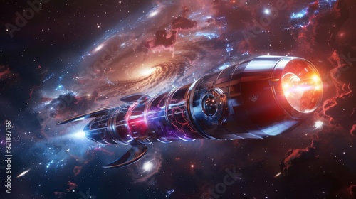 Spacecraft Powered by Quantum Computing A futuristic spacecraft powered by quantum computing, traveling through a galaxy, representing the next frontier of exploration photo