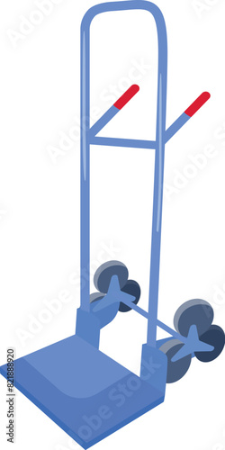 Vector illustration of a blue hand truck in isometric perspective isolated on white