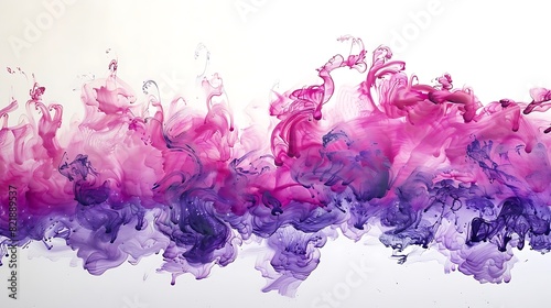 An abstract Fuchsia and purple ink clouds in water against a white background 