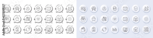 Psychology, Notification and Heartbeat line icons. White pin 3d buttons, chat bubbles icons. Pack of Report, Gas grill, Dishwasher icon. Upper arrows, Shop app, Electricity price pictogram. Vector