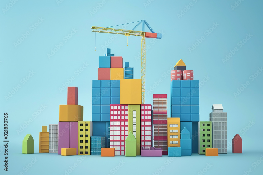 Teamwork,building success concept Colorful Block tower Set building