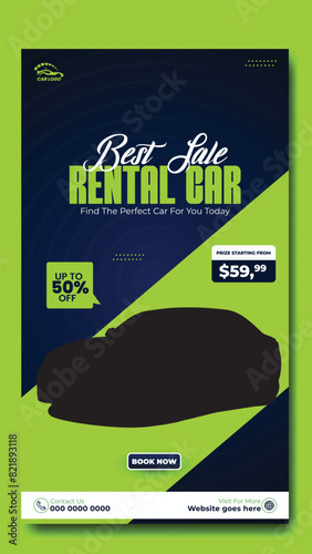 Story template design of car rental service ads promotion
