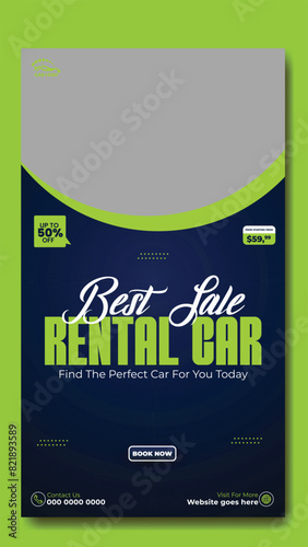 Story template design of car rental service ads promotion