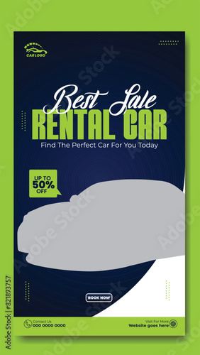 Story template design of car rental service ads promotion