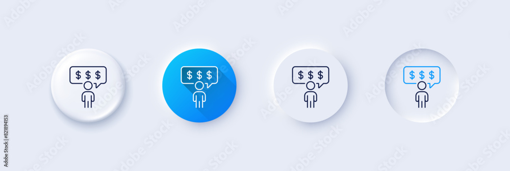 Employee benefits line icon. Neumorphic, Blue gradient, 3d pin buttons. Business salary sign. People savings symbol. Line icons. Neumorphic buttons with outline signs. Vector