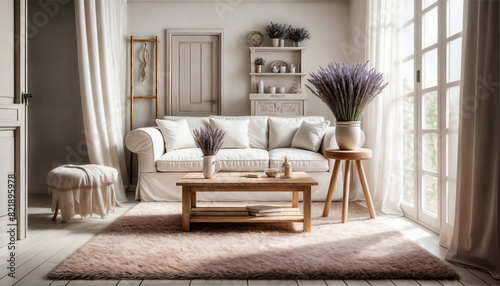 Eleganza Provenzale- Soggiorno Luminoso con Dettagli Rustici e Lavanda Fresca