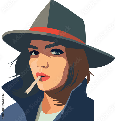 Stylish woman in fedora with cigarette