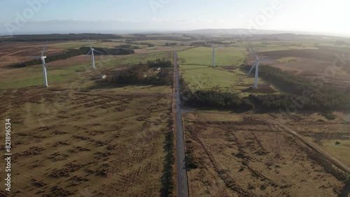 Aerial view of Drone Hill Windfarm, Scottish Borders, United Kingdom. photo